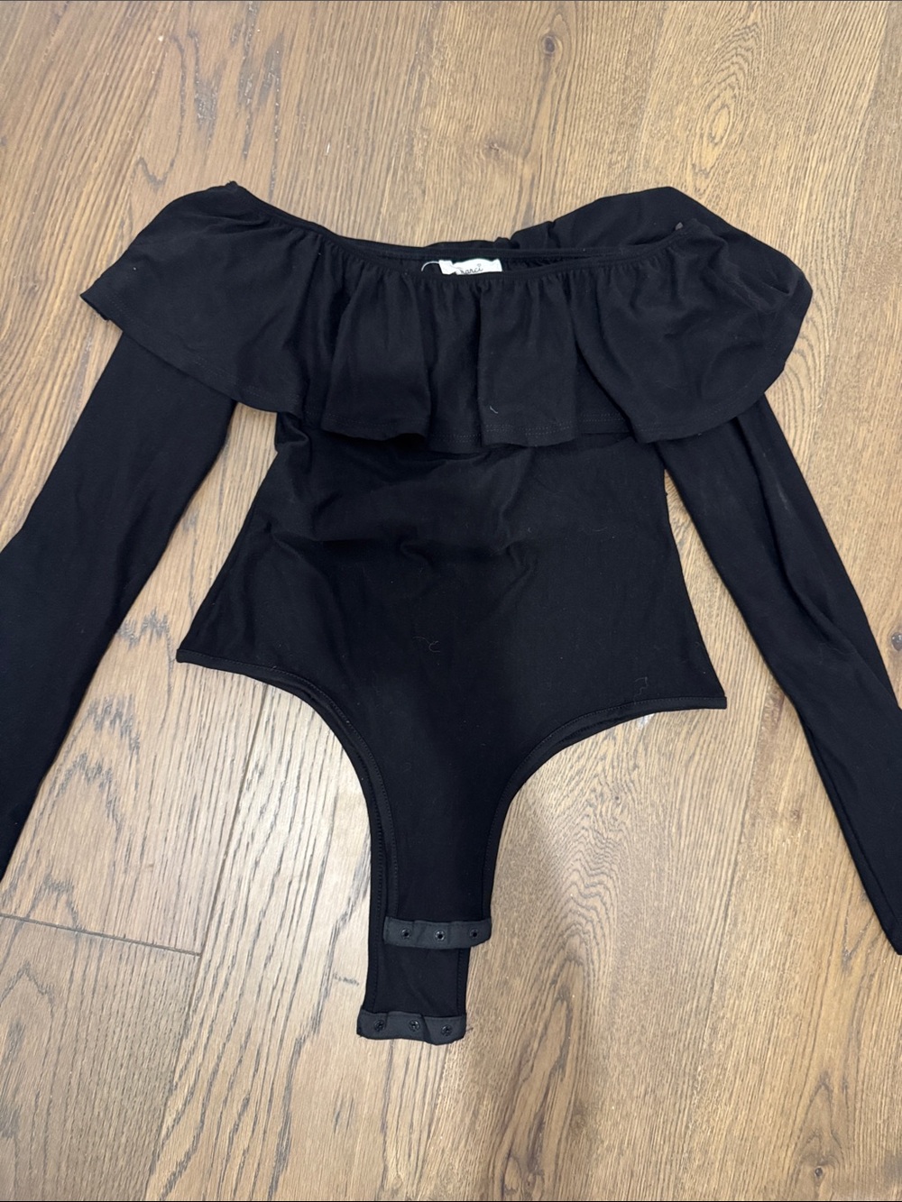 Black Off-the-Shoulder Ruffled Long-Sleeve One-Piece